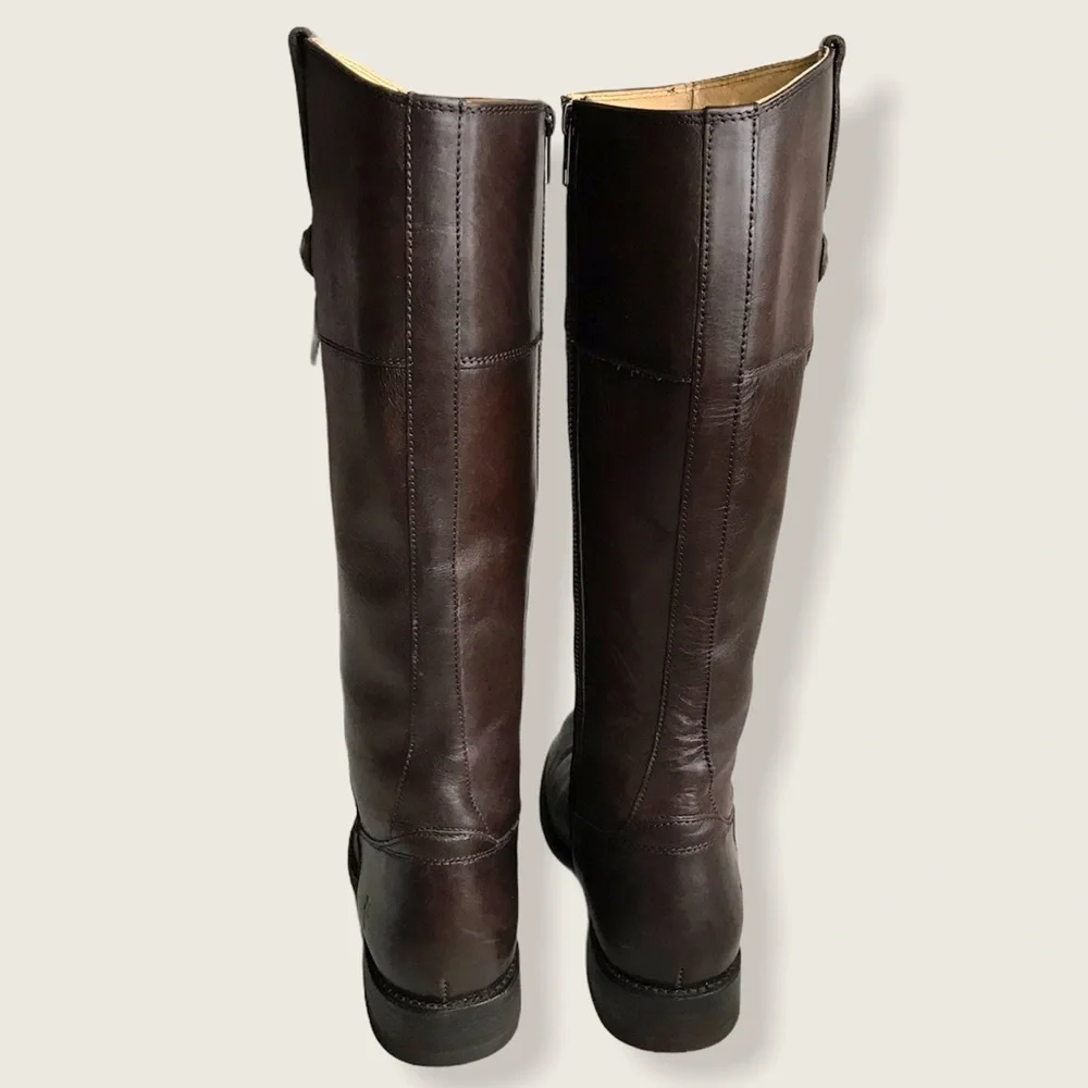 $399 Frye Jayden Button KneeHigh Brown Leather Equestrian Riding Cottoncore Boot
